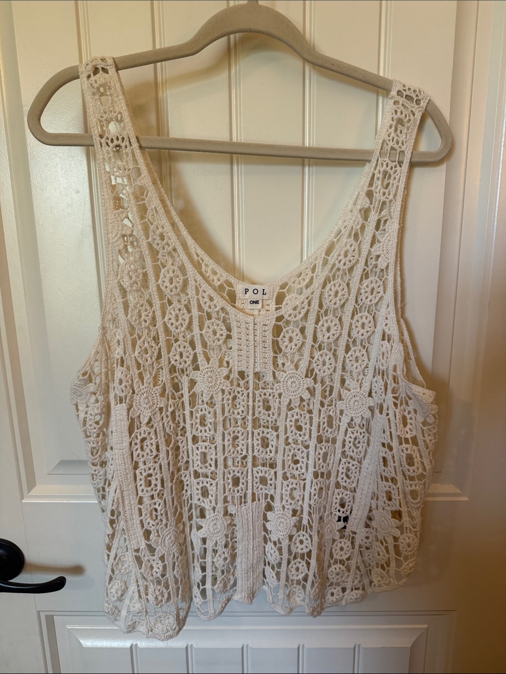 POL Crochet Openwork Tank Top in Cream